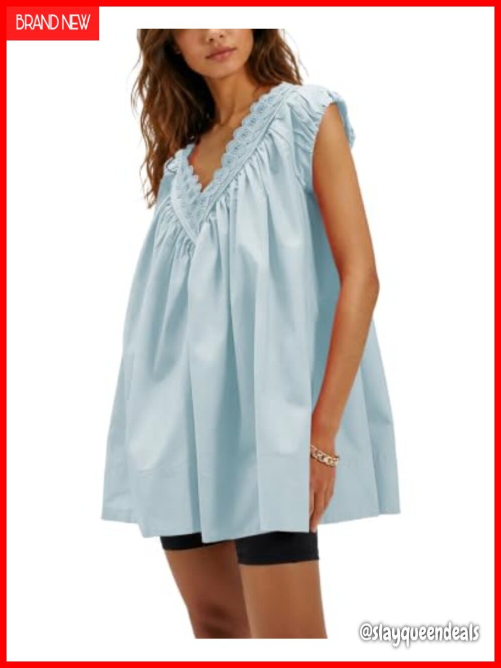 Women's 100% Cotton Tunic Top V-Neck Lace Peplum Beach Cover Up
